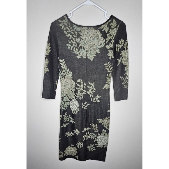 Peruvian Connection Kashmiri Pima Cotton Dress Gray Green Floral Jacquard XS - Picture 2 of 6